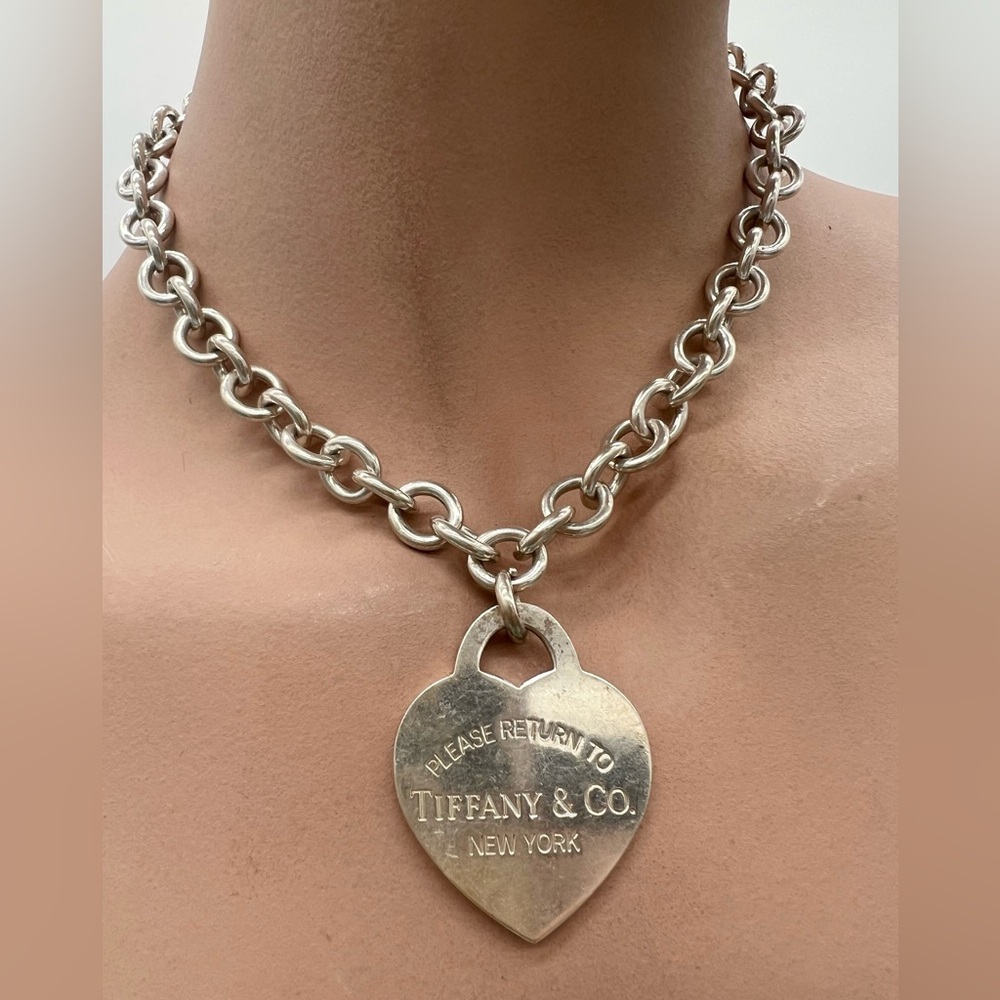 🔴Authentic EXTRA LAEGE TIFFANY & CO Vintage RTT Heart Pendent Link Necklace 🔴